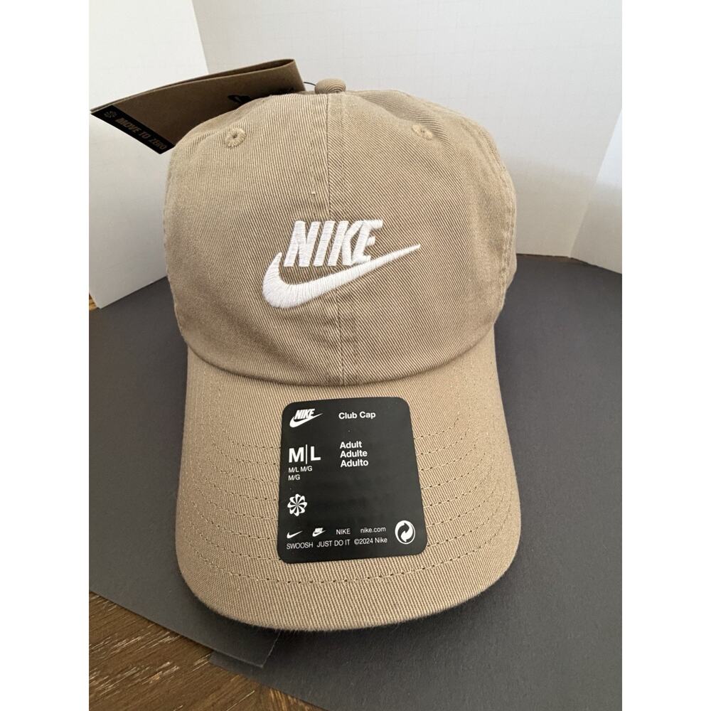Nike Club Unstructured Futura Wash Cap in khaki/beige with a white logo